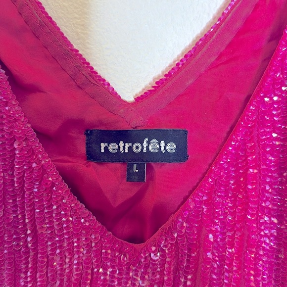 Retrofete Claire Beaded Sequin Mini Dress Size Large Hot Pink With Tie Waist - Picture 7 of 15